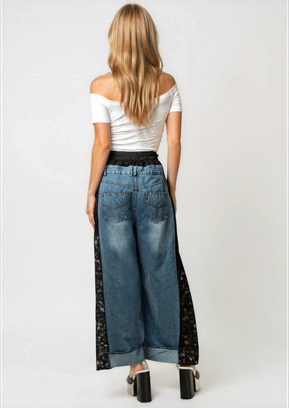 Lace + Denim Contrast Pant