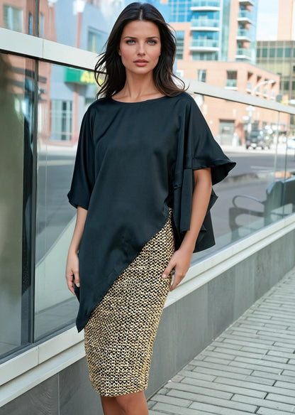 Layered Asymmetrical Batwing Blouse