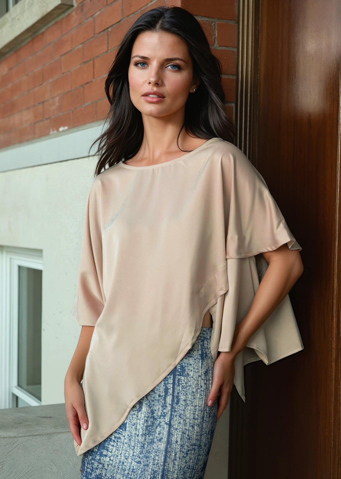 Layered Asymmetrical Batwing Blouse