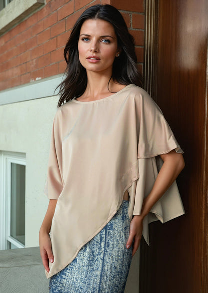 Layered Asymmetrical Batwing Blouse