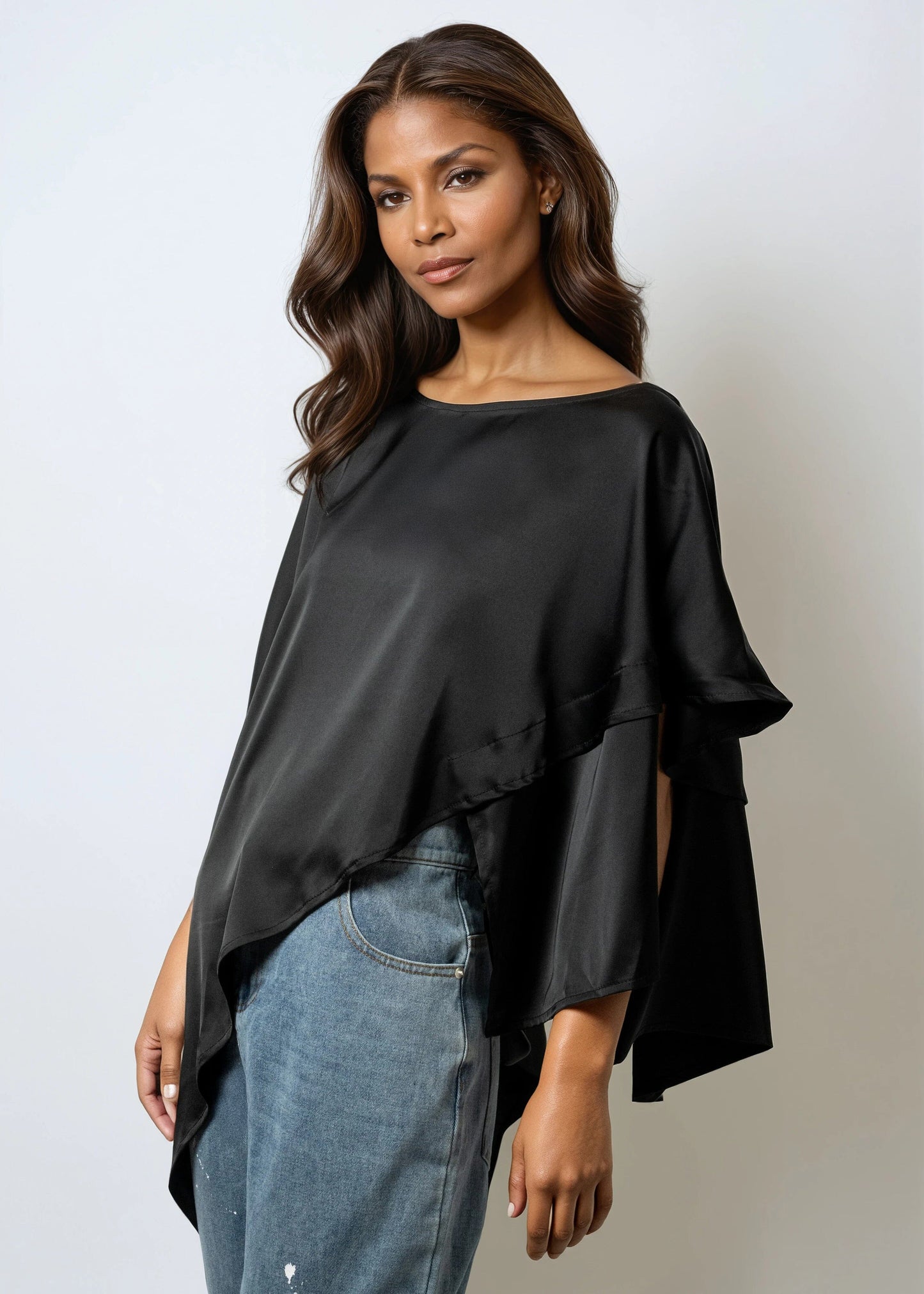 Layered Asymmetrical Batwing Blouse
