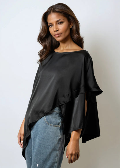 Layered Asymmetrical Batwing Blouse