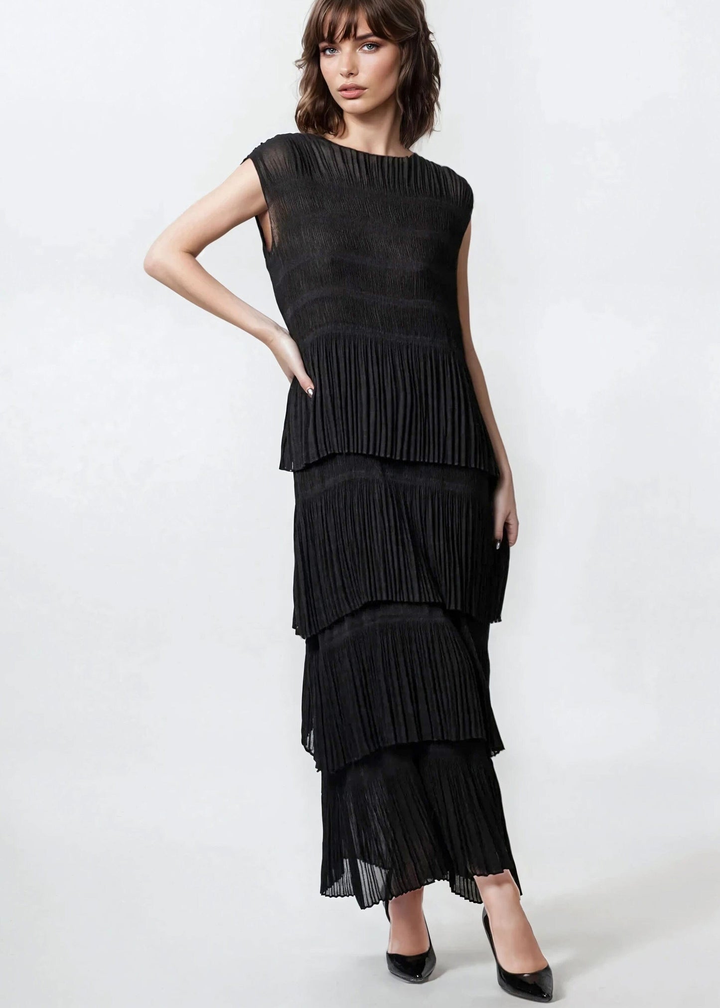 Layered Pleated Tank Dress