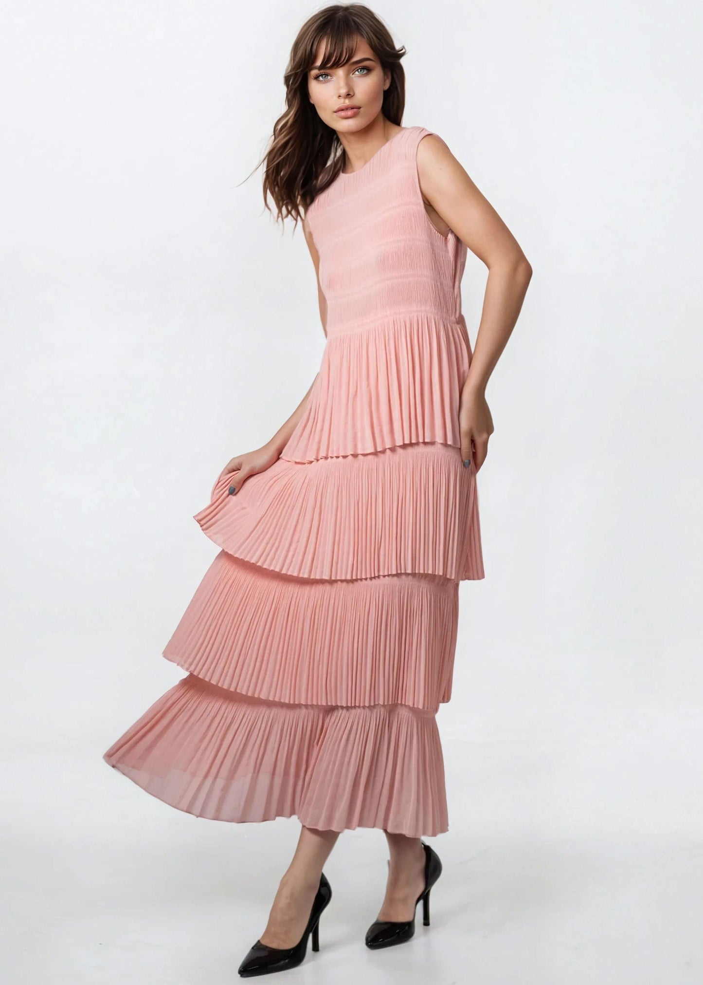 Layered Pleated Tank Dress