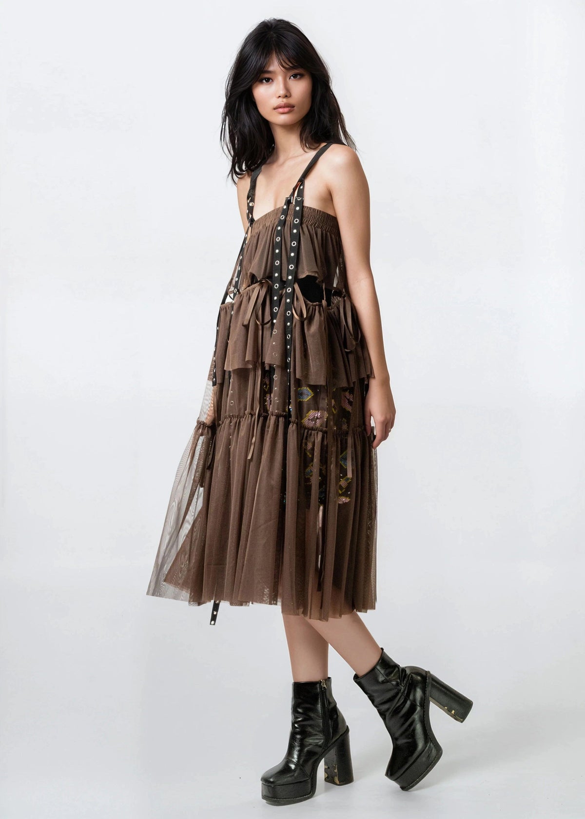 Layered Tulle Rivet Overalls