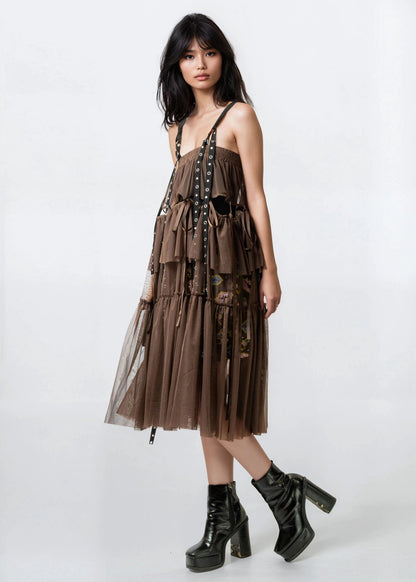 Layered Tulle Rivet Overalls