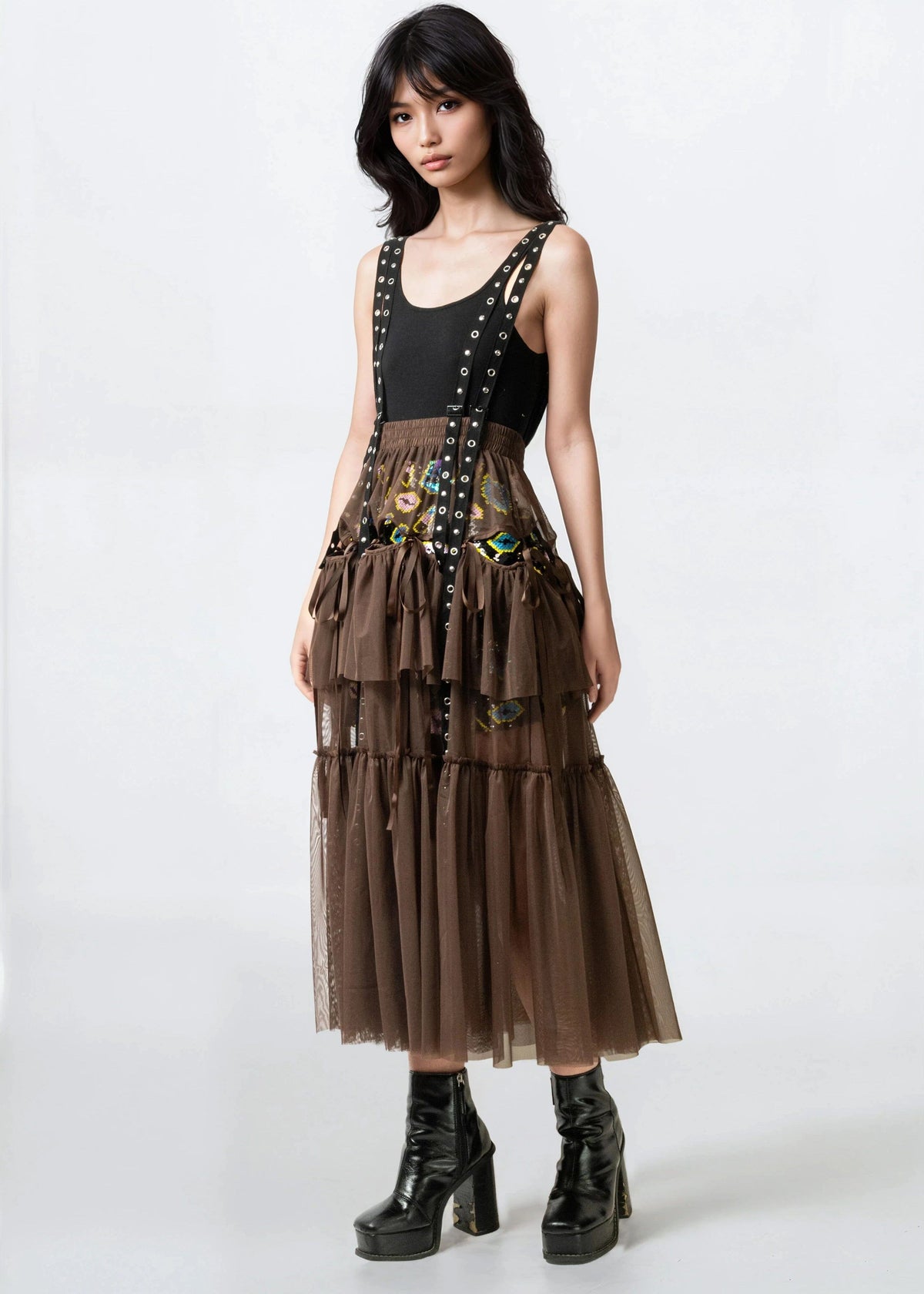 Layered Tulle Rivet Overalls