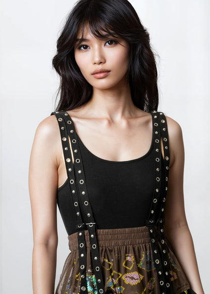 Layered Tulle Rivet Overalls