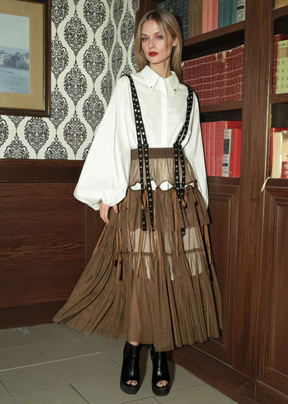 Layered Tulle Rivet Overalls