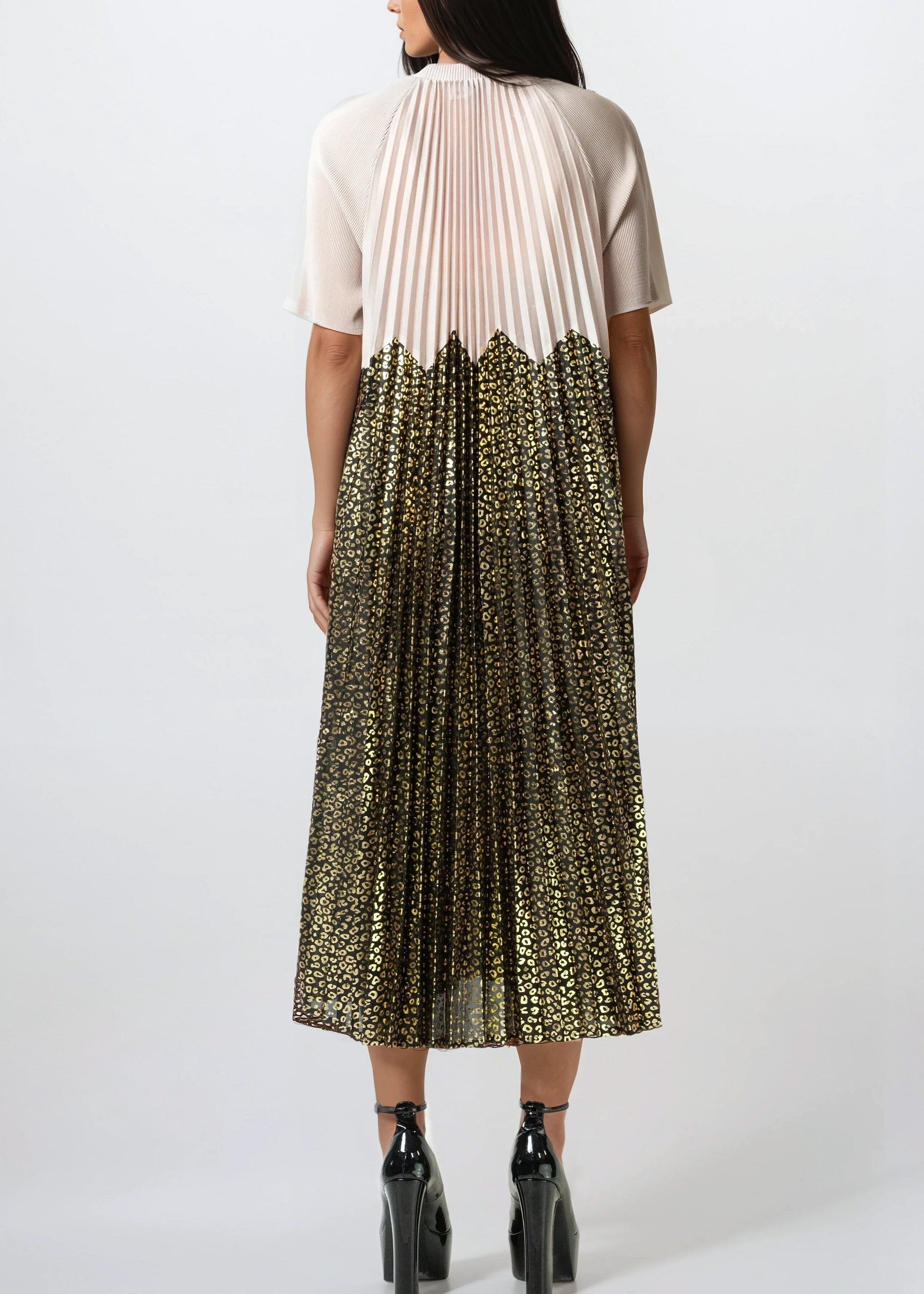 Leopard Contrast Pleated Dress