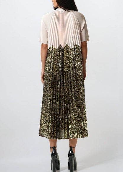 Leopard Contrast Pleated Dress