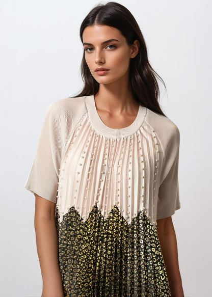 Leopard Contrast Pleated Dress