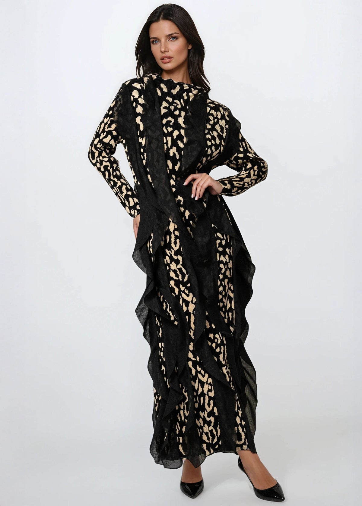 Leopard Print Ruffle Maxi Dress