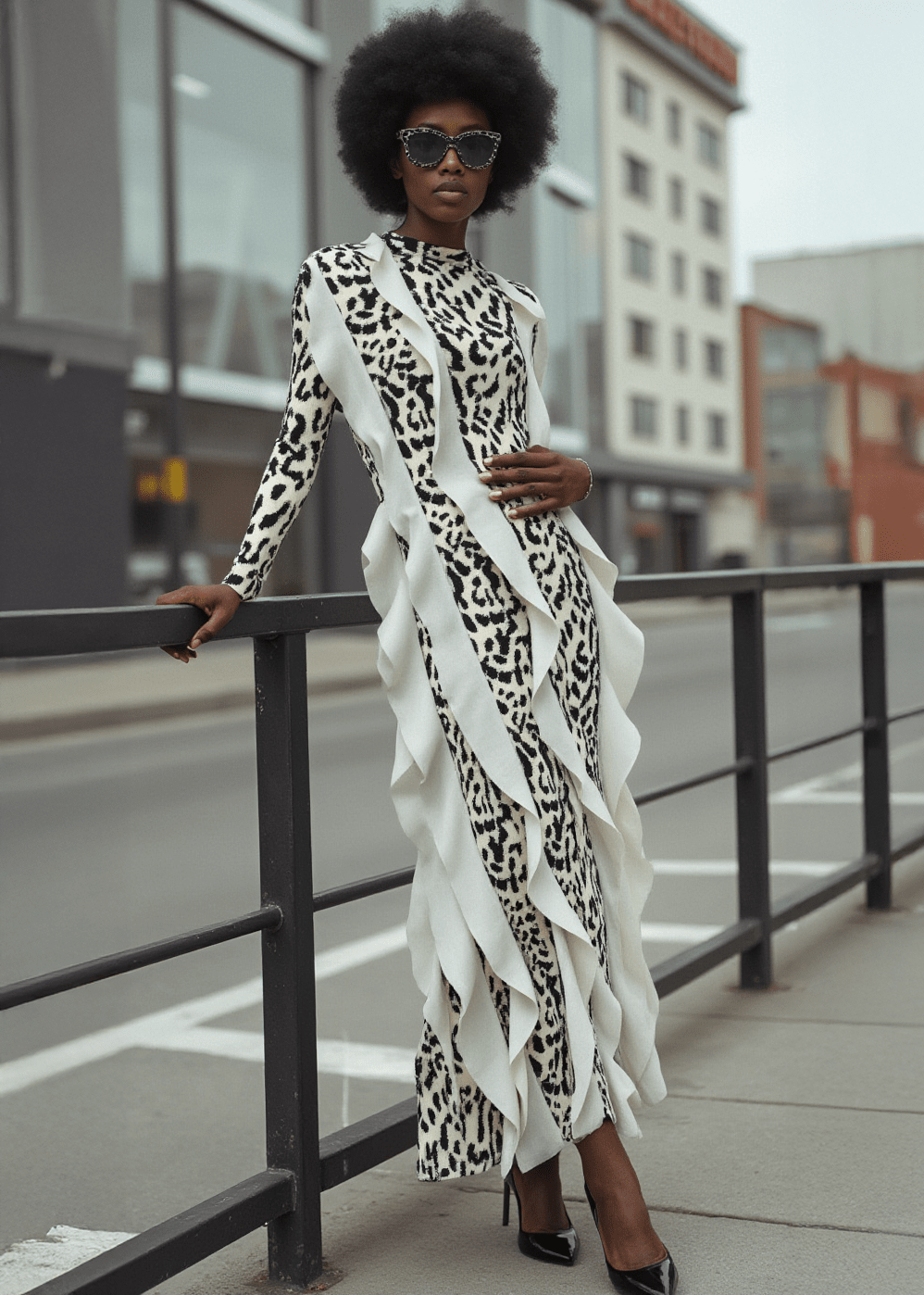 Leopard Print Ruffle Maxi Dress