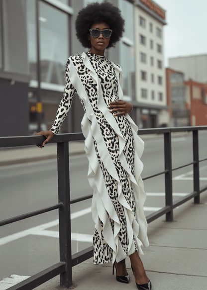Leopard Print Ruffle Maxi Dress