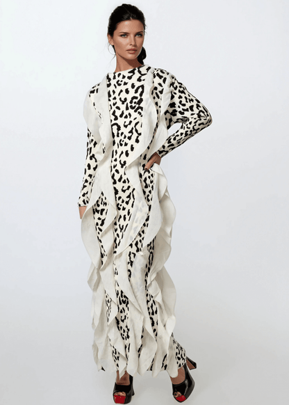 Leopard Print Ruffle Maxi Dress