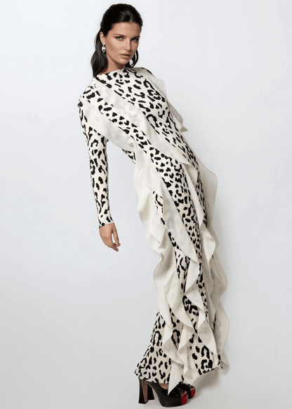 Leopard Print Ruffle Maxi Dress