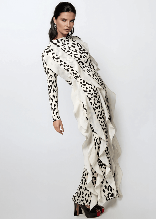 Leopard Print Ruffle Maxi Dress
