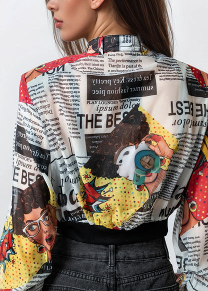 Lightweight Comic Cropped Bomber Jacket