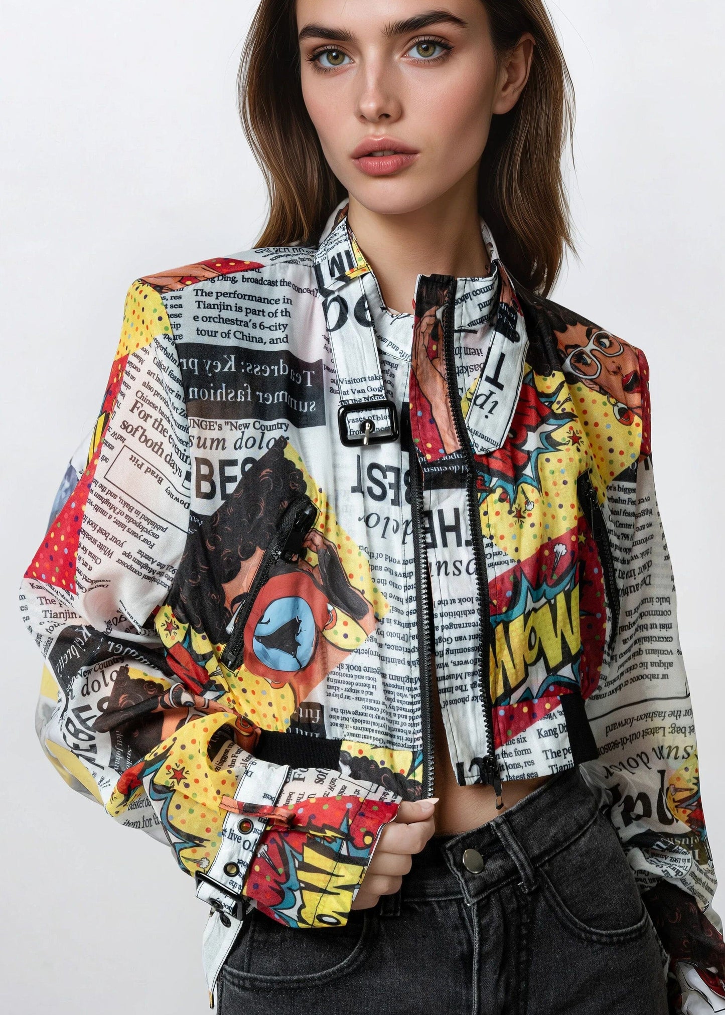 Lightweight Comic Cropped Bomber Jacket