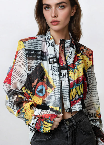 Lightweight Comic Cropped Bomber Jacket