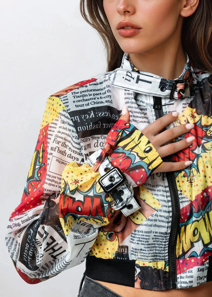 Lightweight Comic Cropped Bomber Jacket