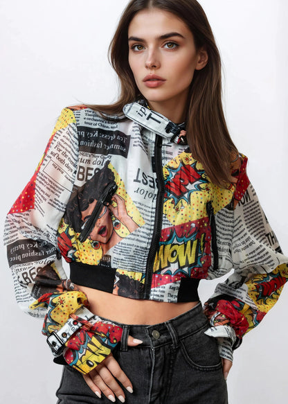 Lightweight Comic Cropped Bomber Jacket