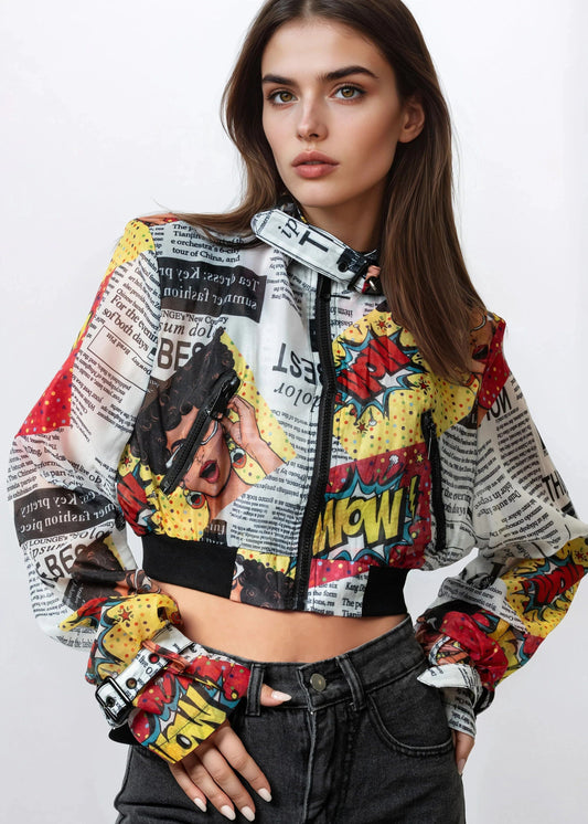 Lightweight Comic Cropped Bomber Jacket