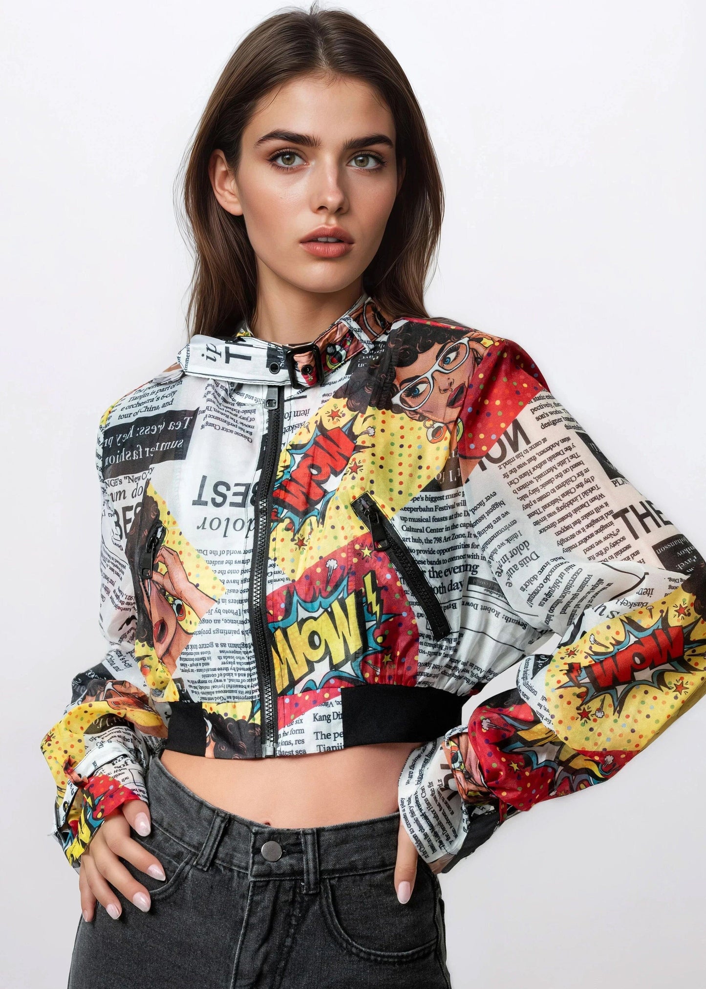 Lightweight Comic Cropped Bomber Jacket