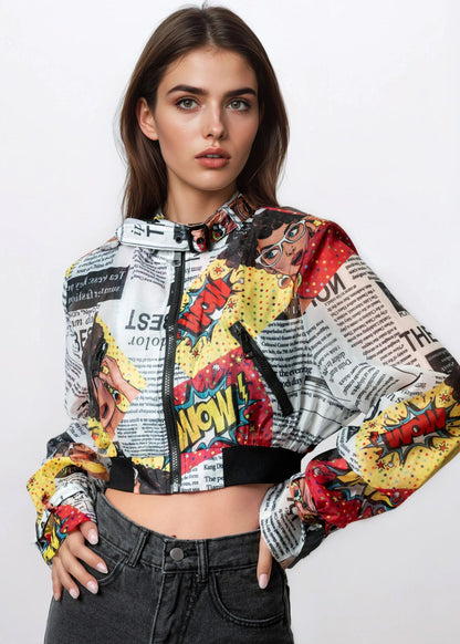 Lightweight Comic Cropped Bomber Jacket