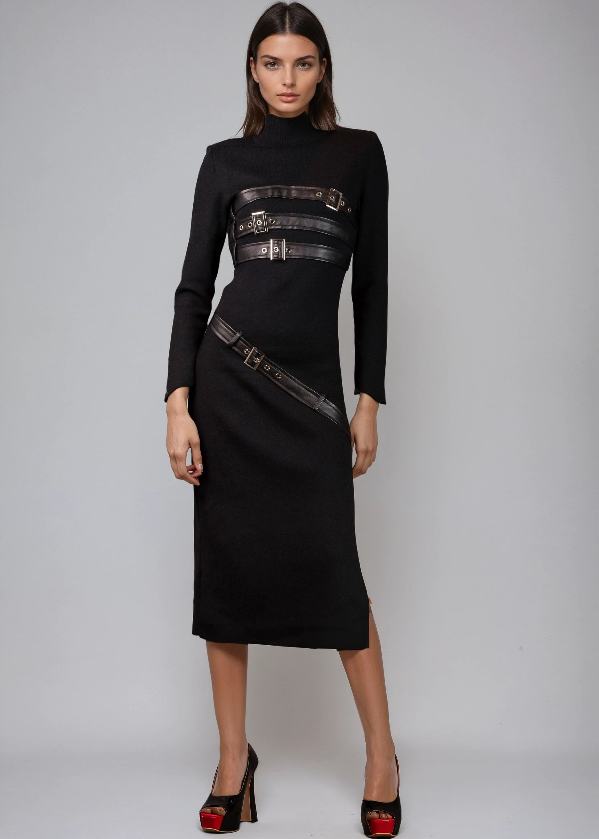 Long Buckled Knit Dress