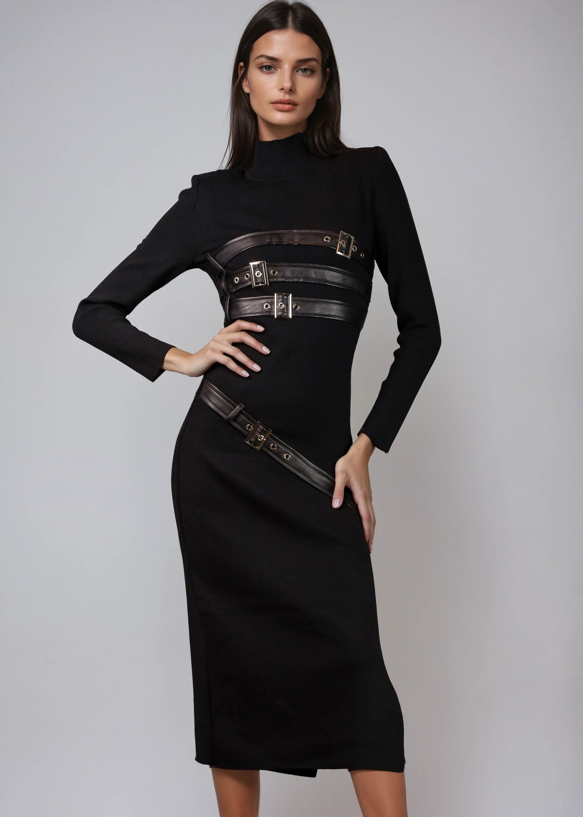 Long Buckled Knit Dress