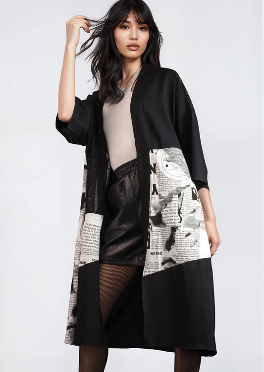 Newsprint and Mesh Kimono