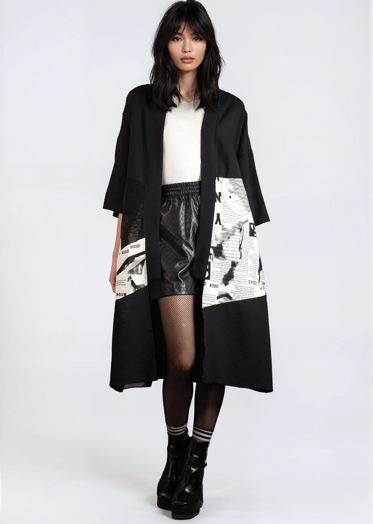 Newsprint and Mesh Kimono
