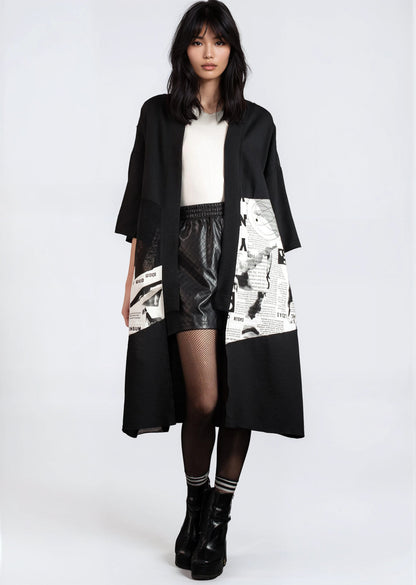 Newsprint and Mesh Kimono