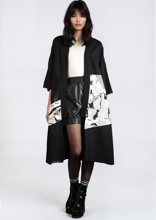 Newsprint and Mesh Kimono