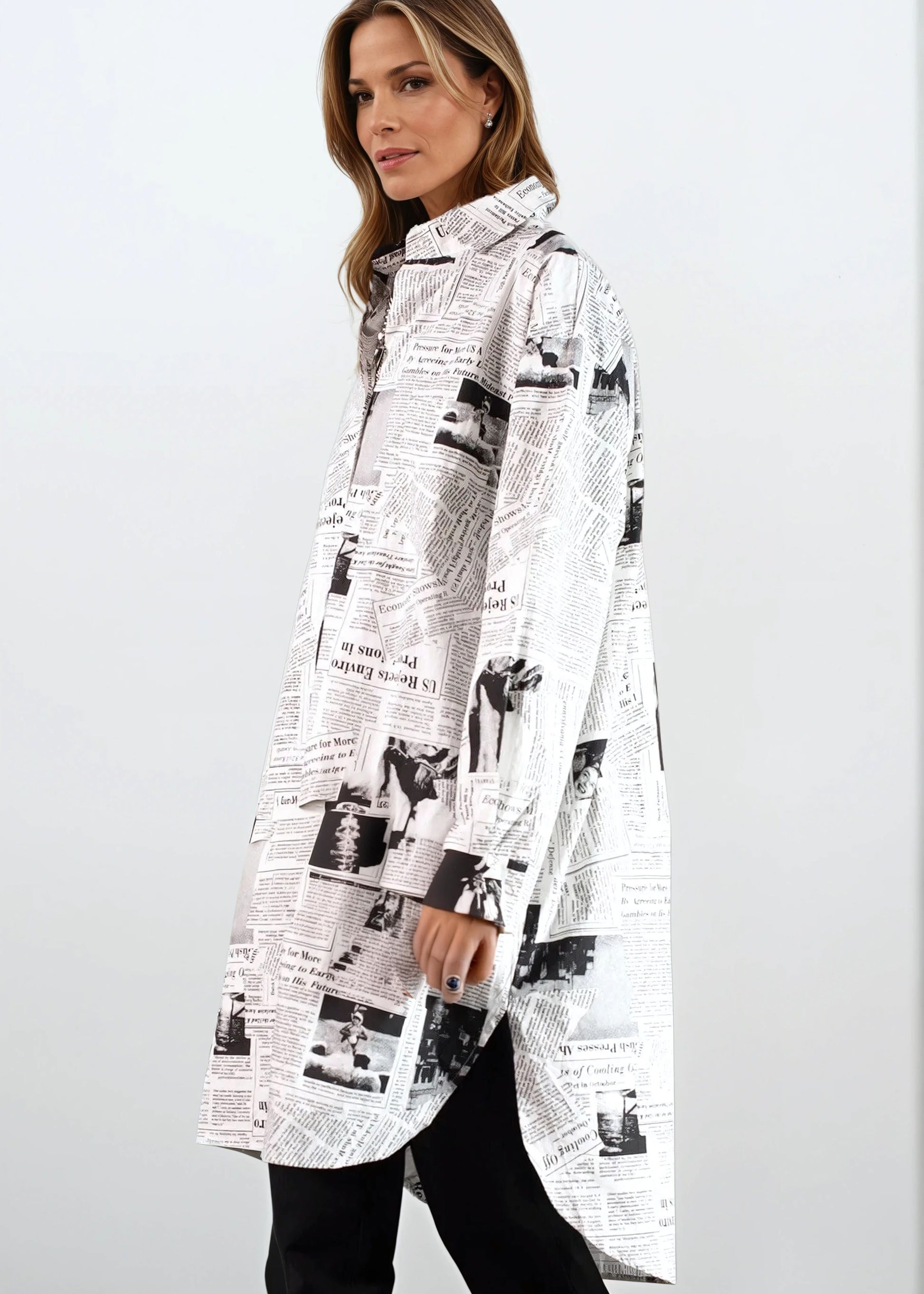 Newsprint Button Up Layering Piece