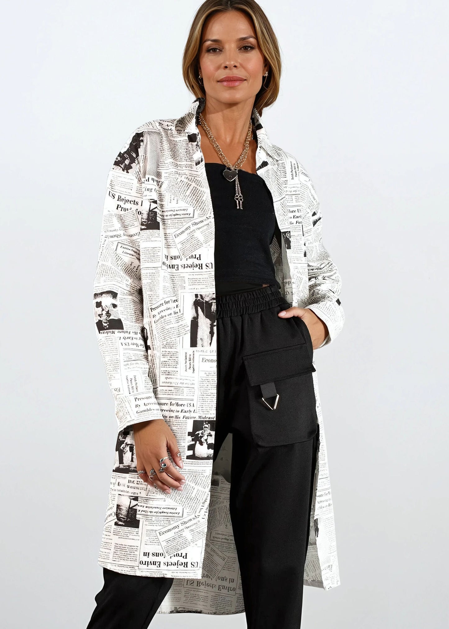 Newsprint Button Up Layering Piece