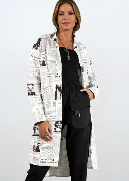 Newsprint Button Up Layering Piece