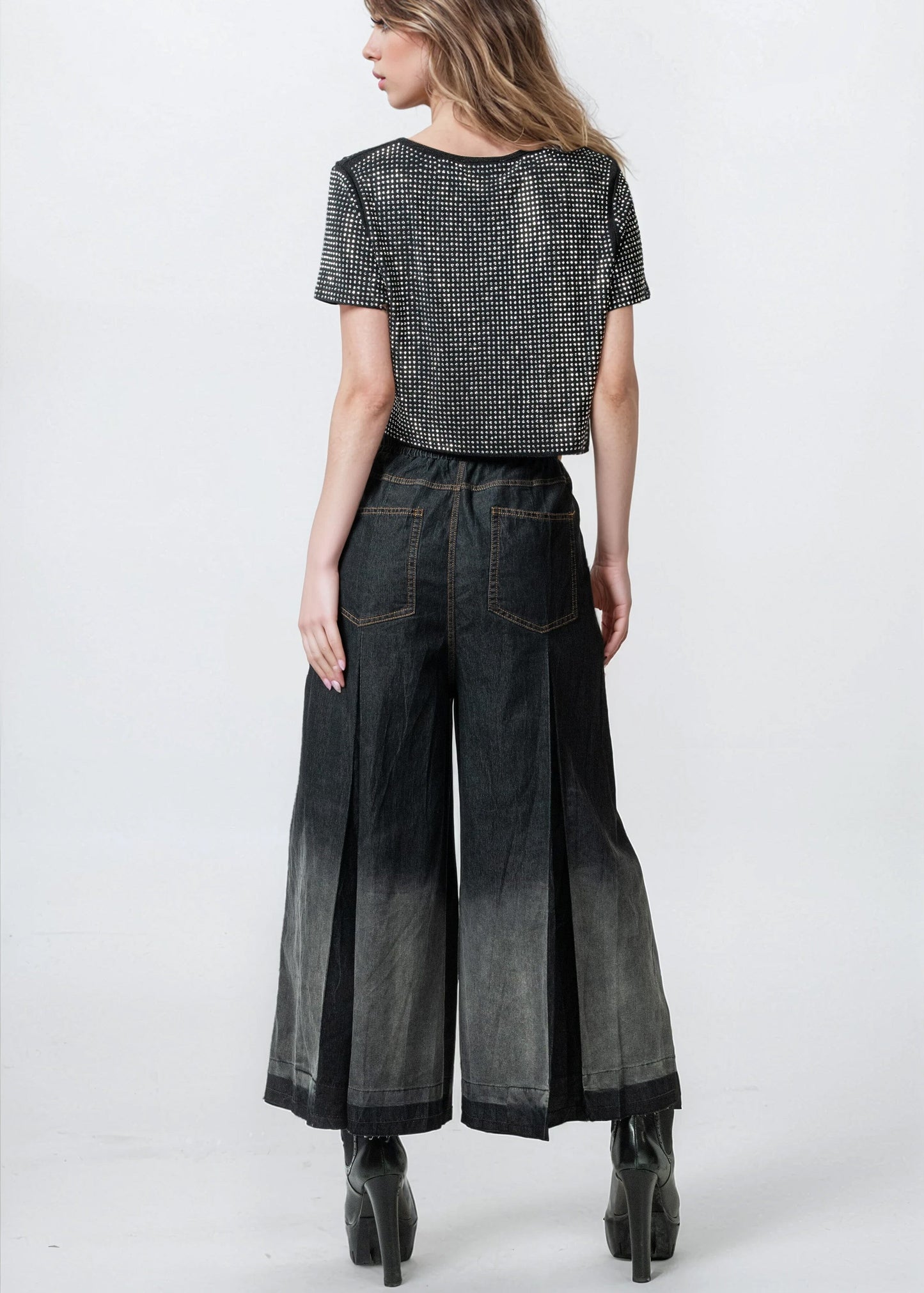 Ombre Drawstring Wide Leg Pants