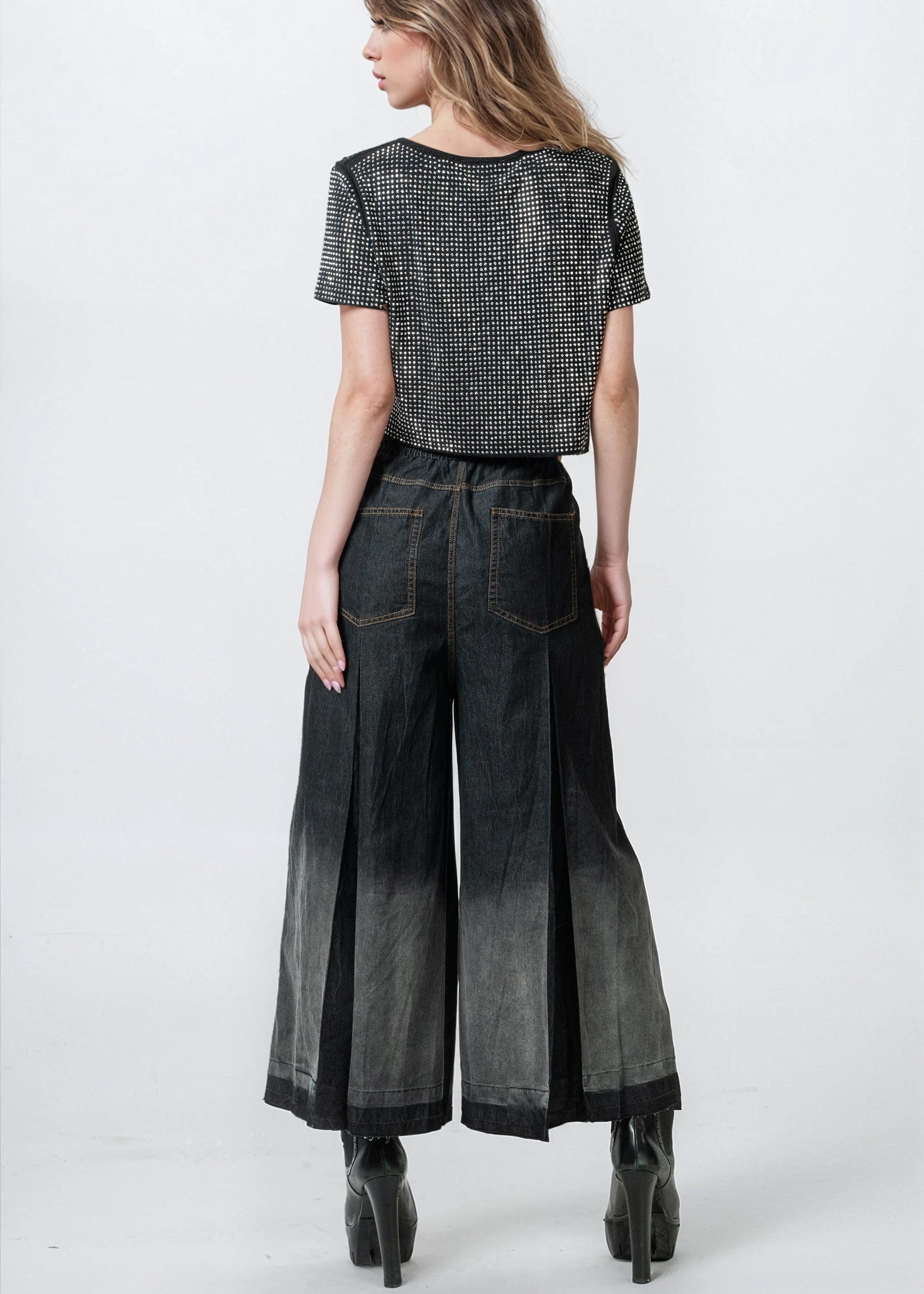 Ombre Drawstring Wide Leg Pants
