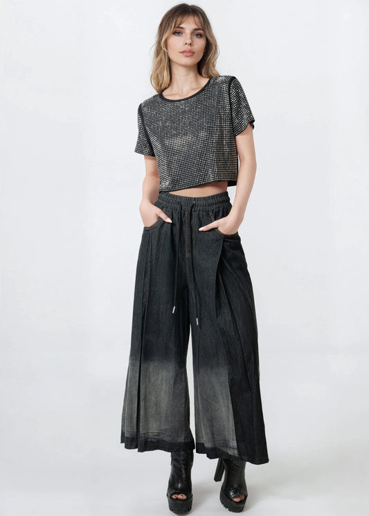 Ombre Drawstring Wide Leg Pants