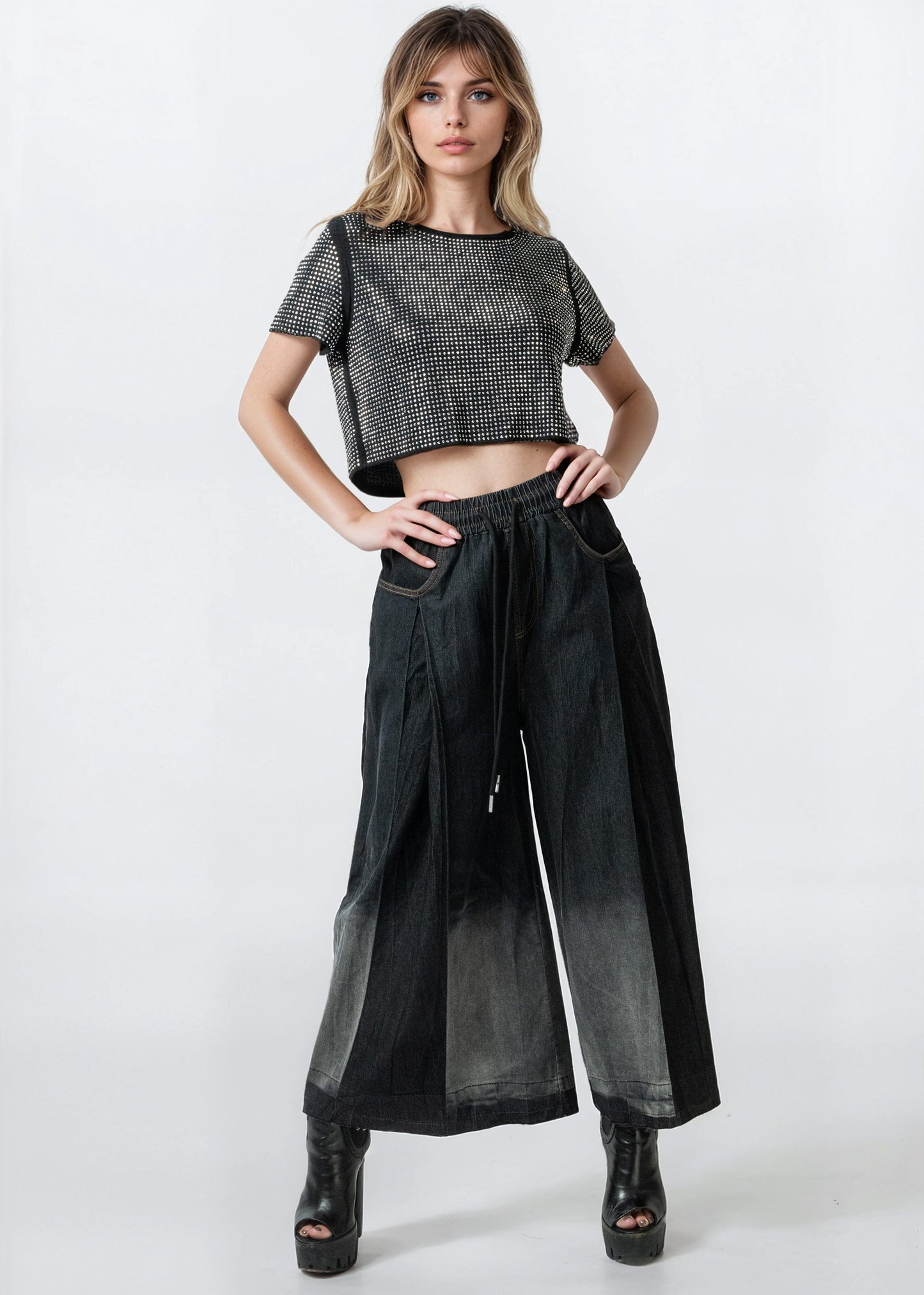 Ombre Drawstring Wide Leg Pants