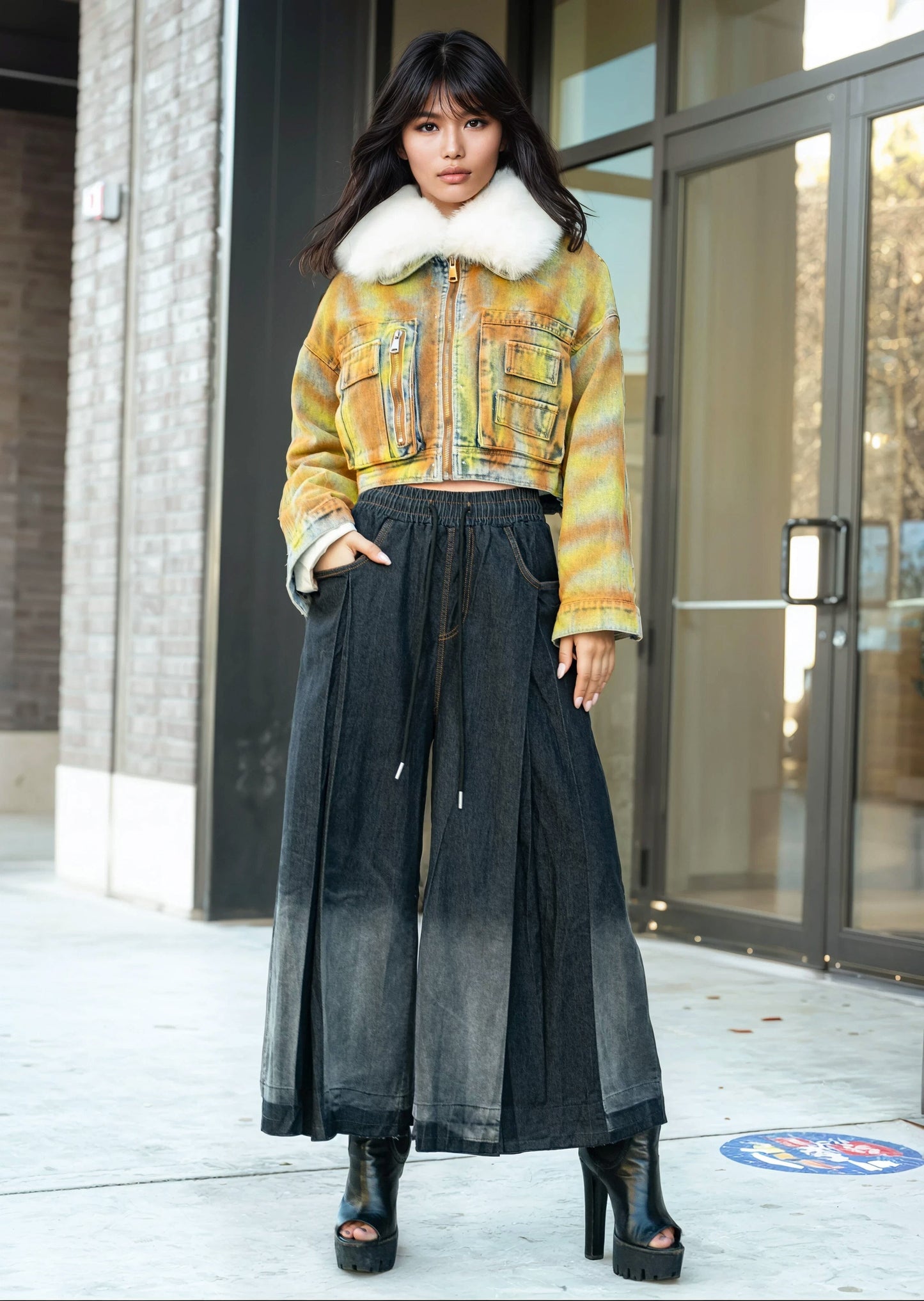 Ombre Drawstring Wide Leg Pants