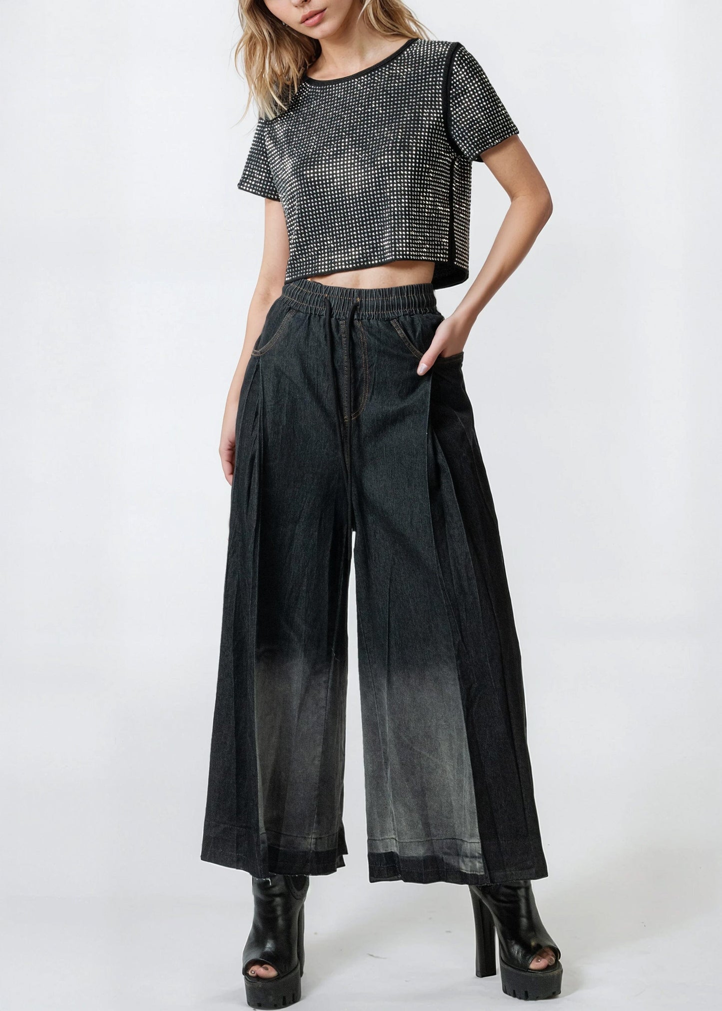 Ombre Drawstring Wide Leg Pants