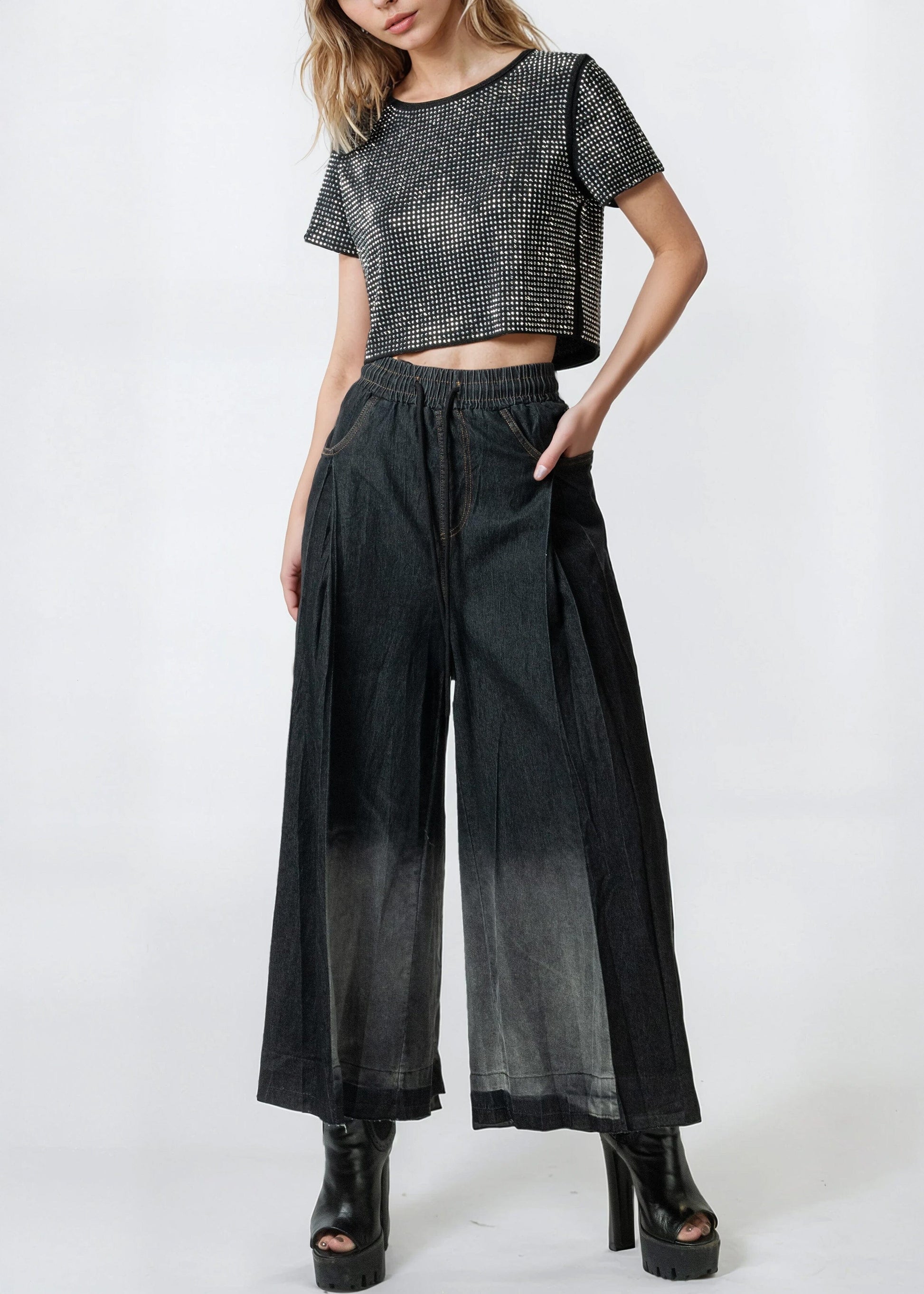Ombre Drawstring Wide Leg Pants