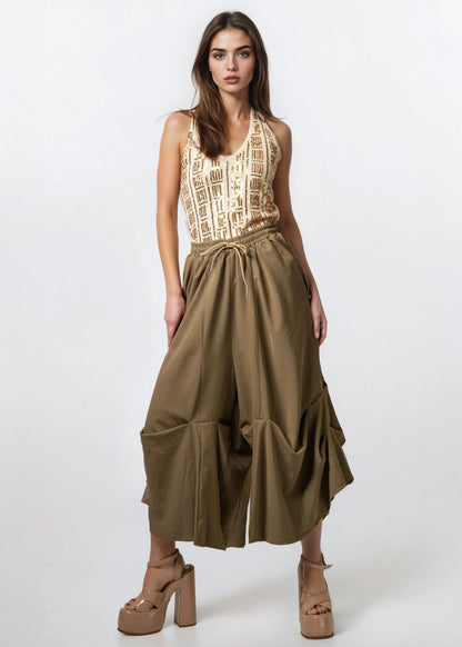 Oversized Drawstring Parachute Pants