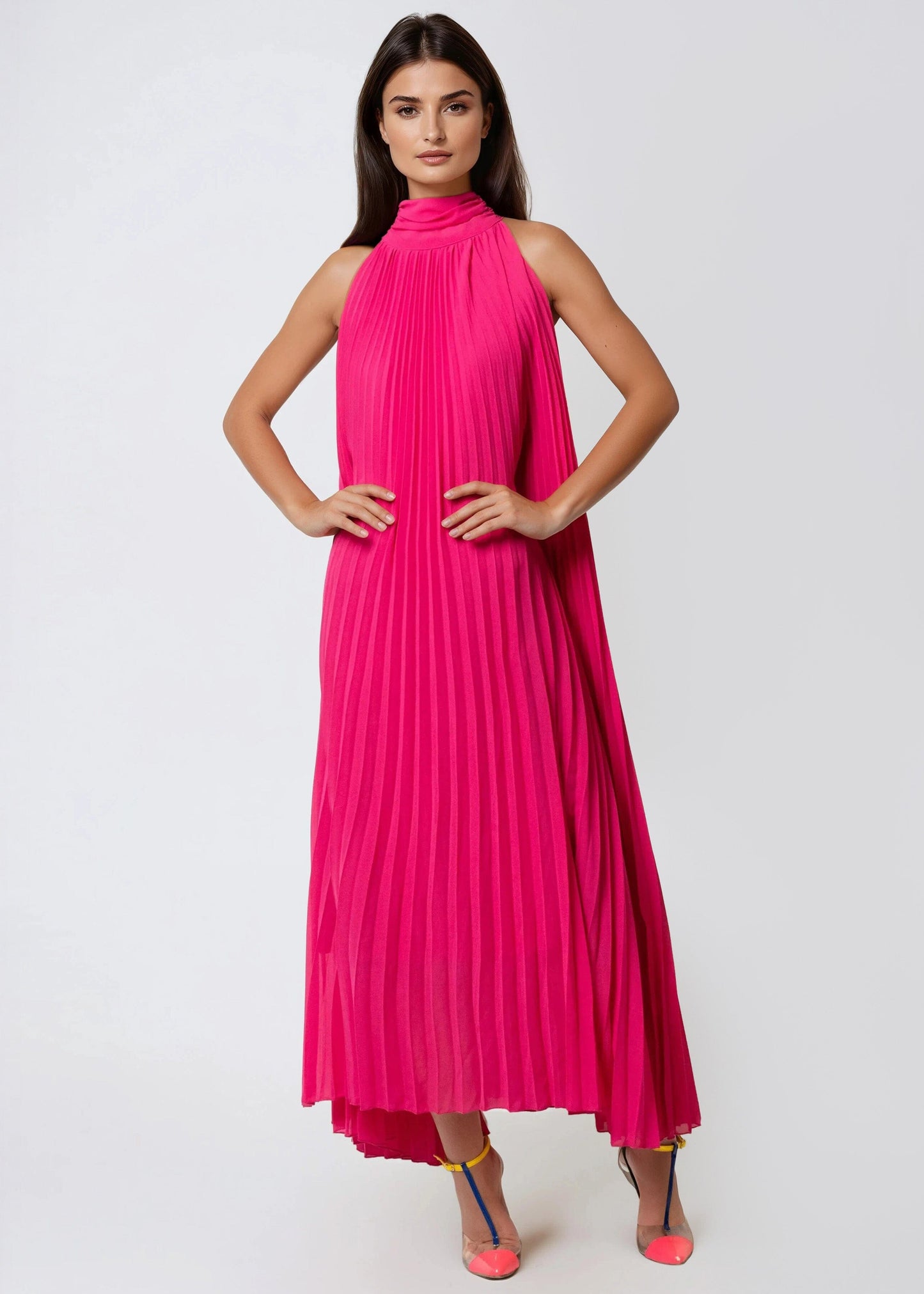 Pleated Halter Maxi Dress