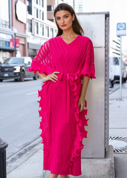 Pleated Ruffle Kaftan Dress