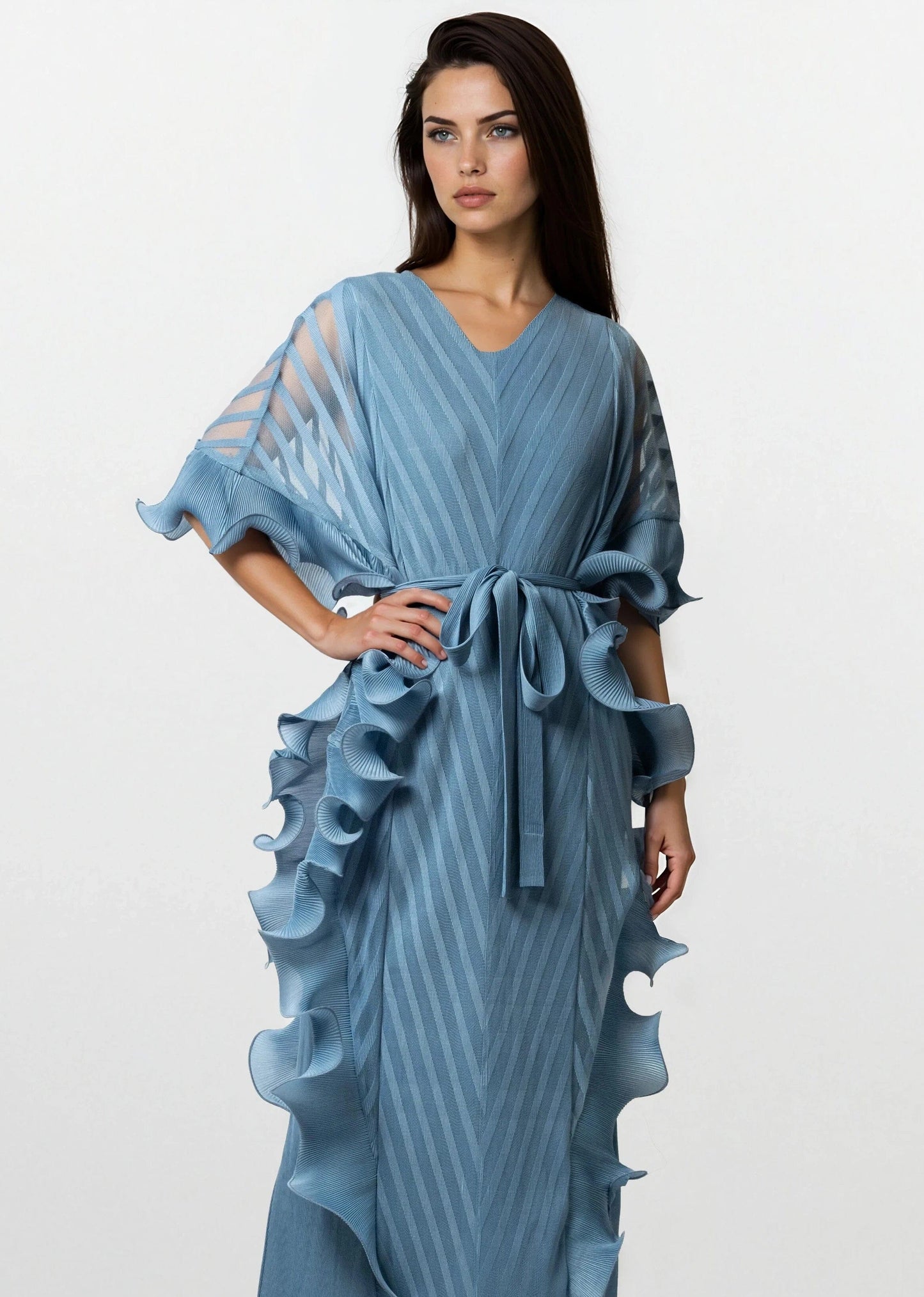 Pleated Ruffle Kaftan Dress